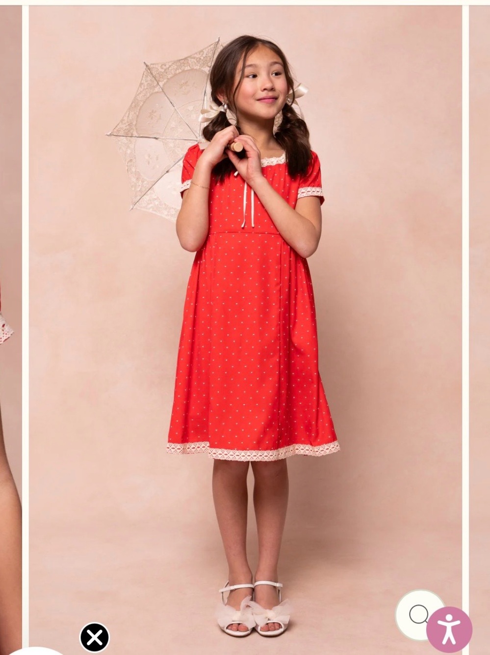 Ivy City Co Red Dot Lace-Trimmed Dress NWT
